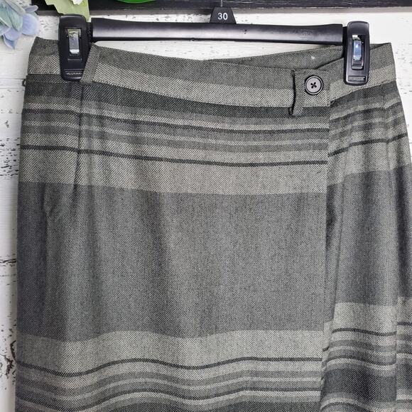 Lauren Ralph Lauren Gray Wool Long Skirt Midi Plaid Striped Classic Workwear Sz8 - Picture 3 of 9